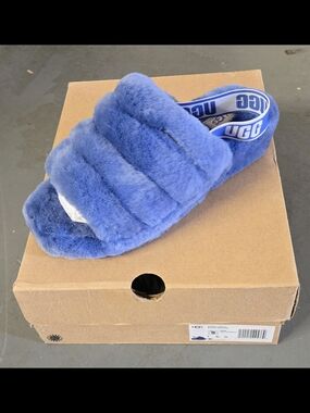 UGG Fluff Slide in Deep Periwinkle - Women's Faux Fur Slip-On